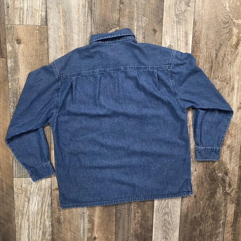 Vintage Christmas Denim Shirt Snowflake Holiday Size Small/Medium Embroidered